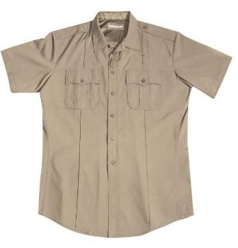 Tan short sleeve duty uniform shirt with two chest pockets